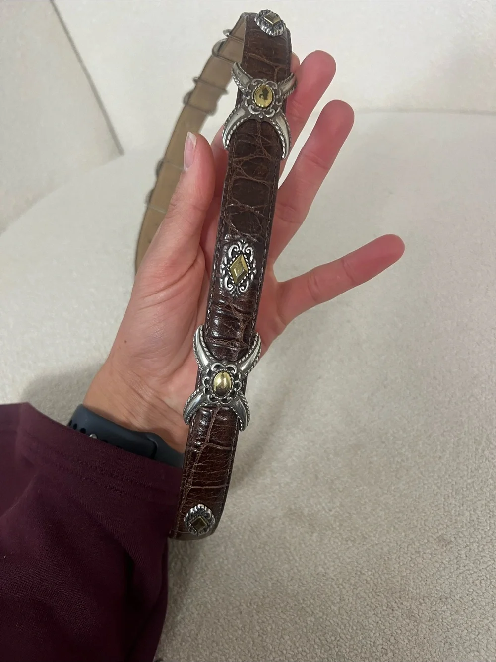 Brighton Women’s Brown Leather Belt with Silver & Gold Accents Western Cowgirl